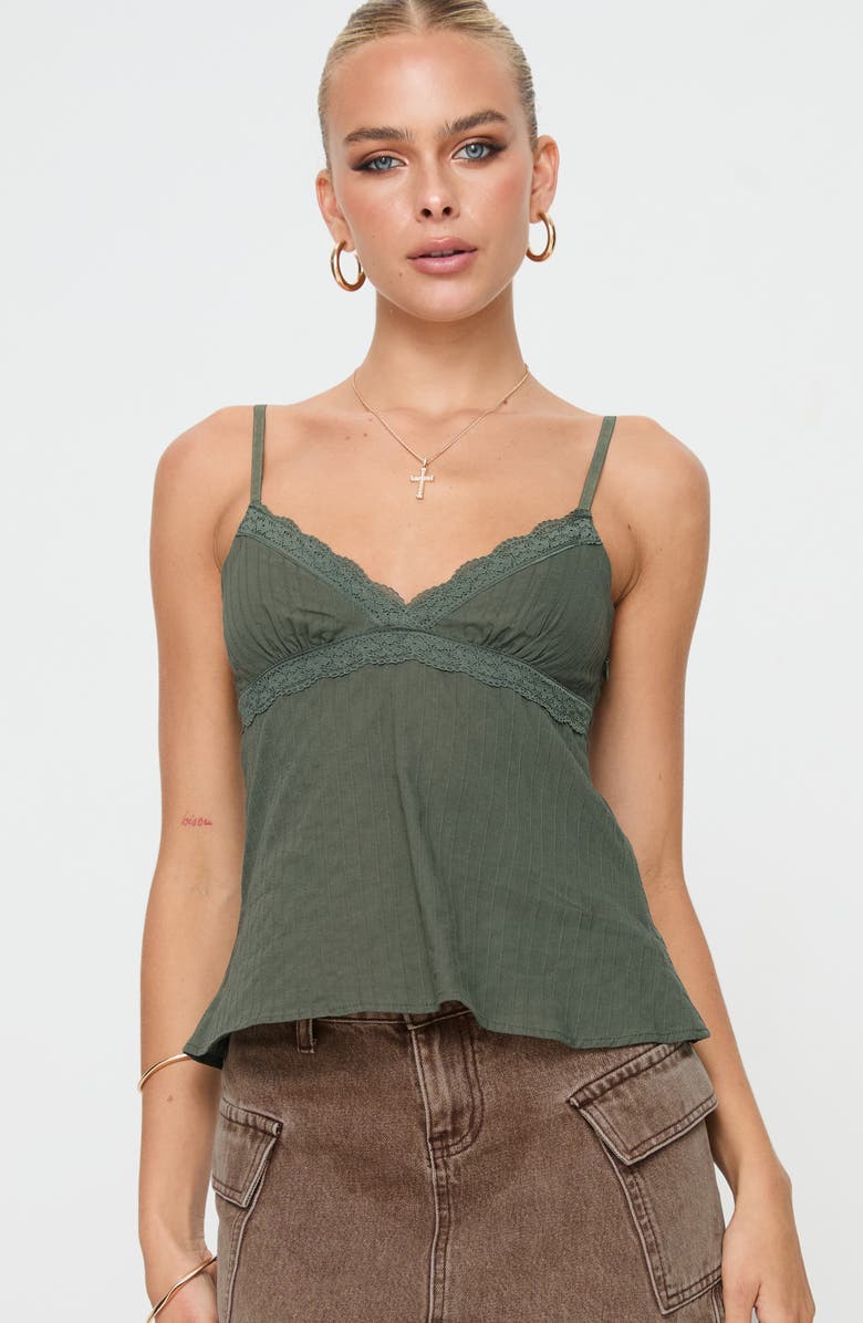 Princess Polly Lunya Lace Trim Tank, Alternate, color, Green