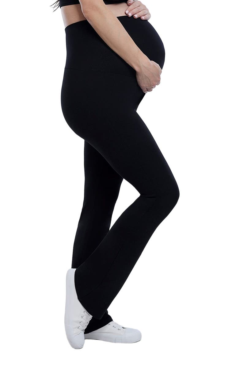 MOTHERHOOD MATERNITY Secret Fit Over the Belly Full Length Flare Leggings, Alternate, color, Black