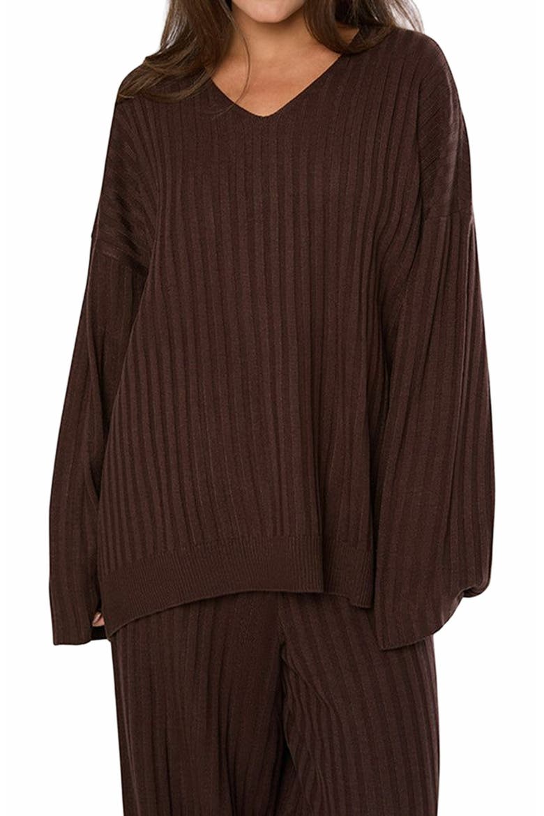 Oversized V Neck Sweater, Alternate, color, BROWN