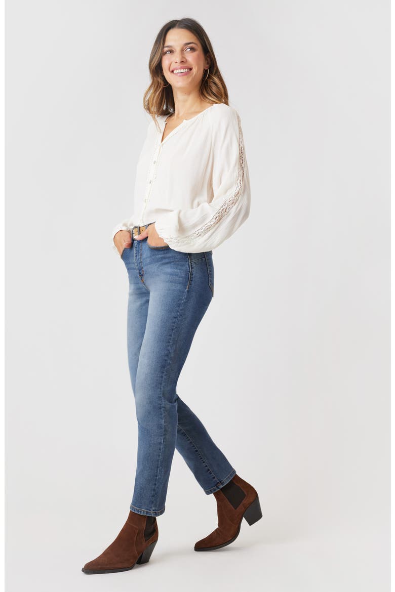 Jeanie Lift Mid Rise Straight Ankle Jeans, Alternate, color, STEEL