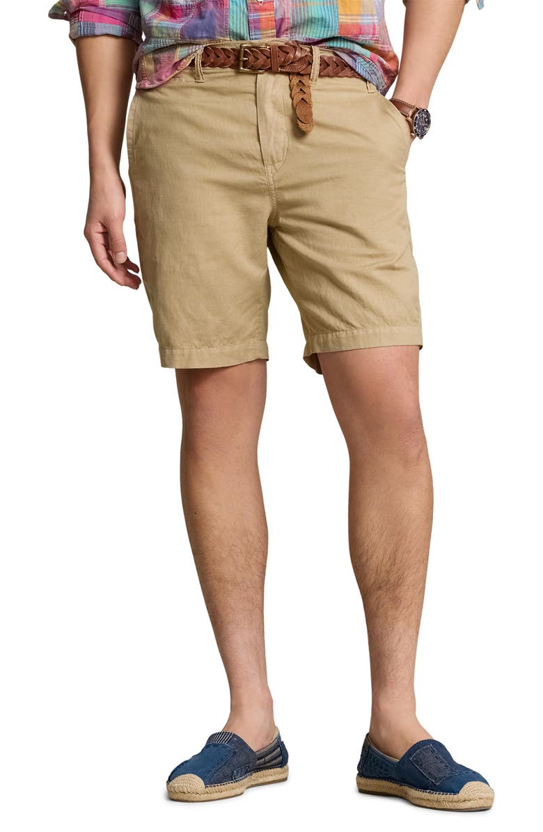 Polo Ralph Lauren Classic Fit Flat Front Linen & Cotton Blend Chino Shorts, Main, color, 
