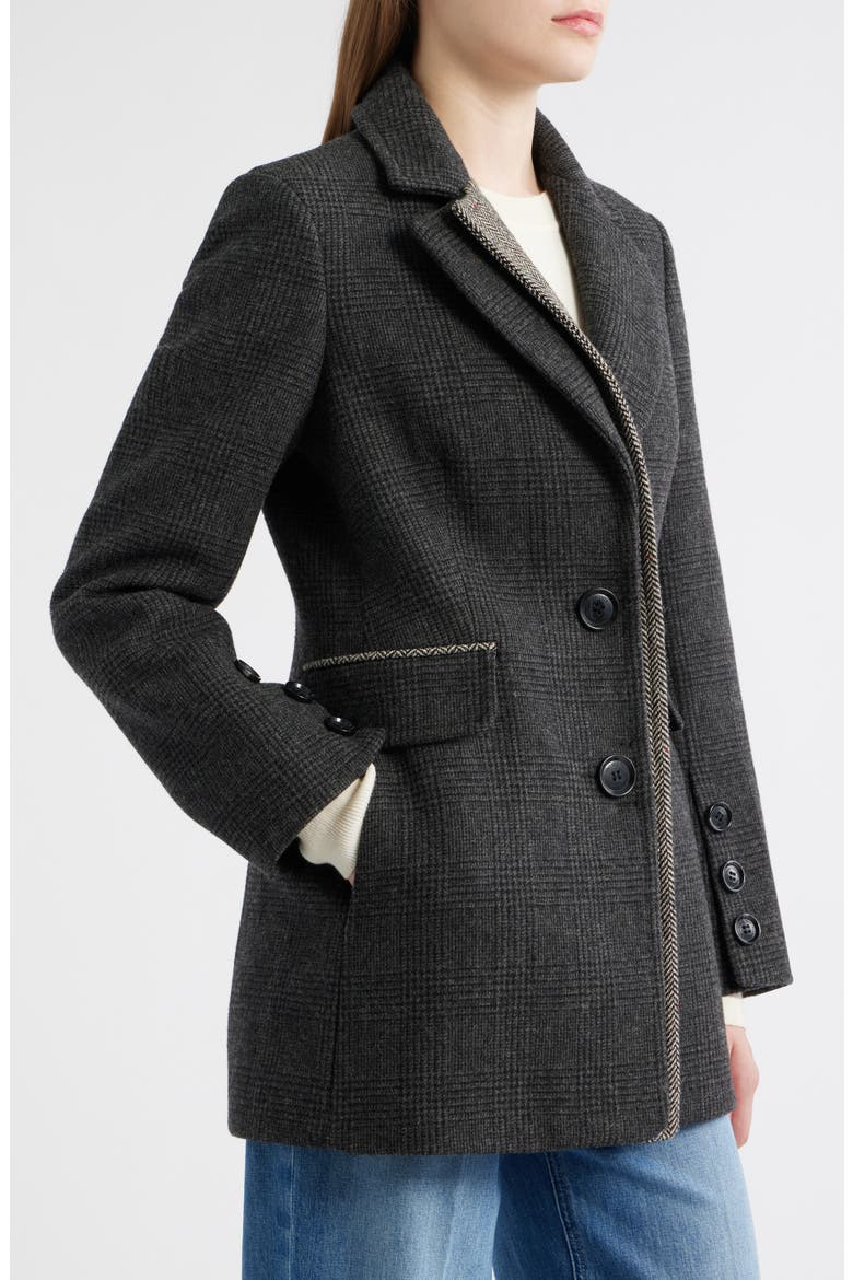 Houndstooth Layered Wool Blend Coat, Alternate, color, BLACK/ GREY