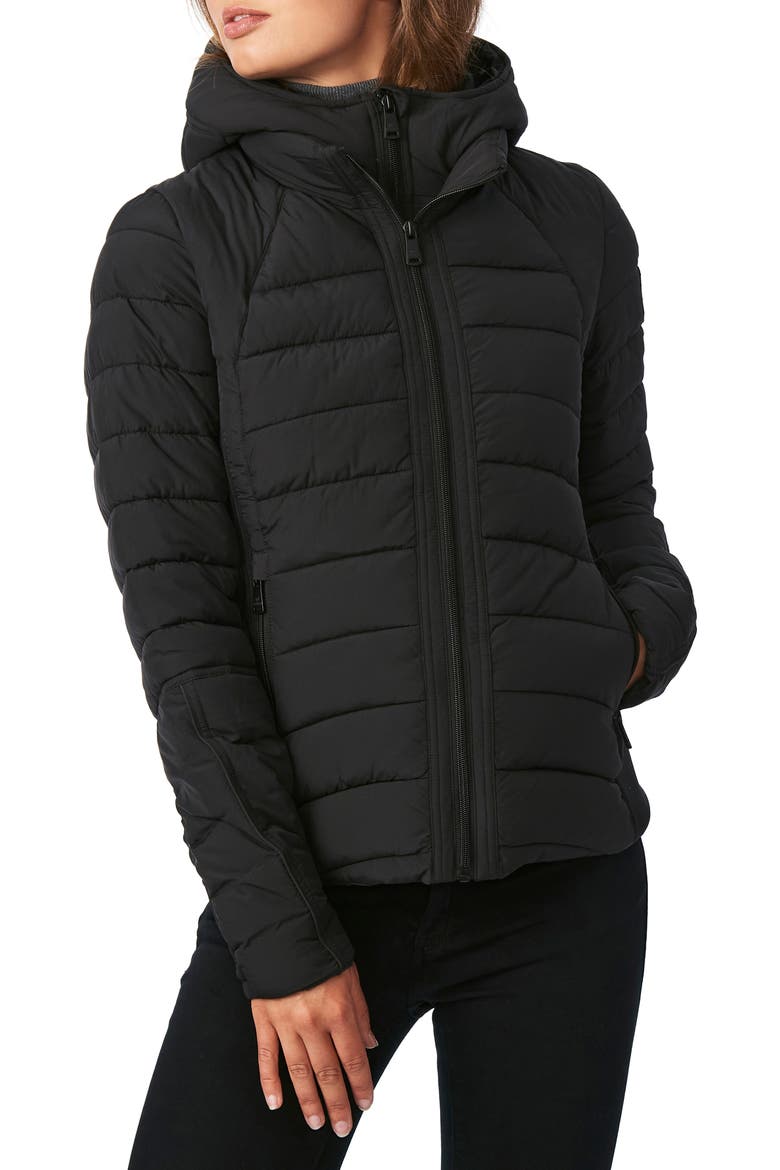 Hooded Quilted Water Repellent Jacket, Main, color, BLACK