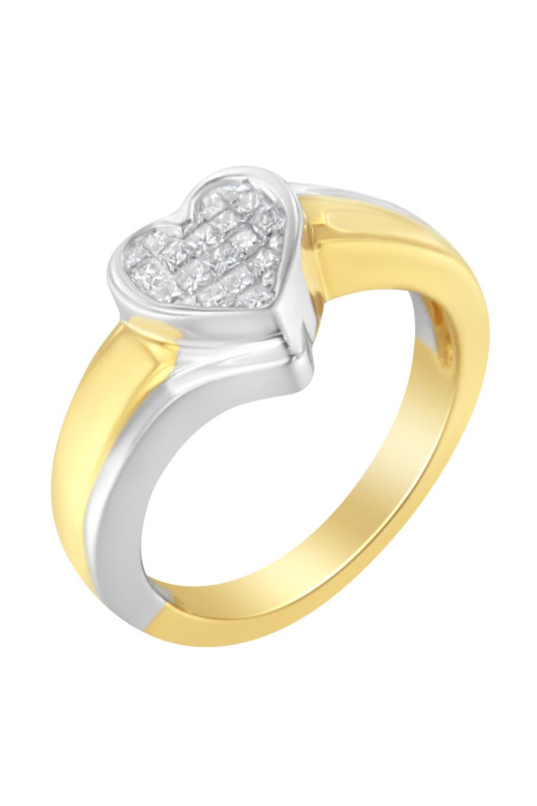 14K Gold 1/4 Cttw Princess-Cut Diamond Heart Promise Ring, Main, color, Yellow