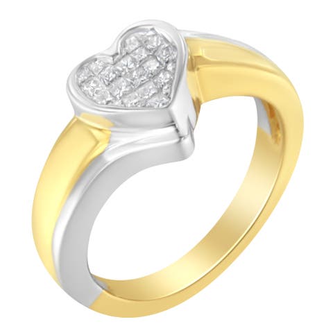 14K Gold 1/4 Cttw Princess-Cut Diamond Heart Promise Ring