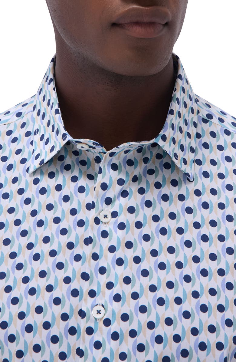Bugatchi Orson Dot Print Short Sleeve Stretch Cotton Button-Up Shirt, Alternate, color, Mint