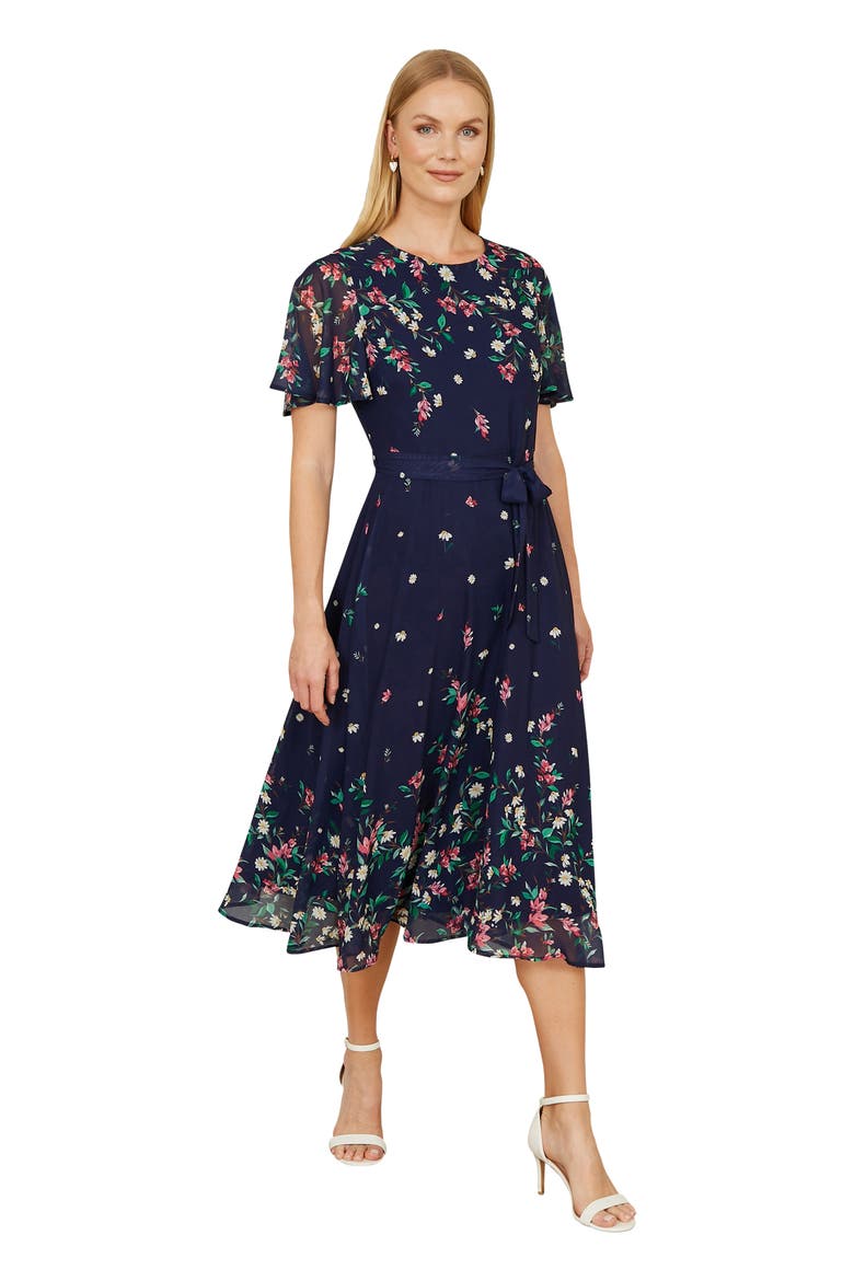Daisy Mirror Placement Skater Dress, Alternate, color, Navy
