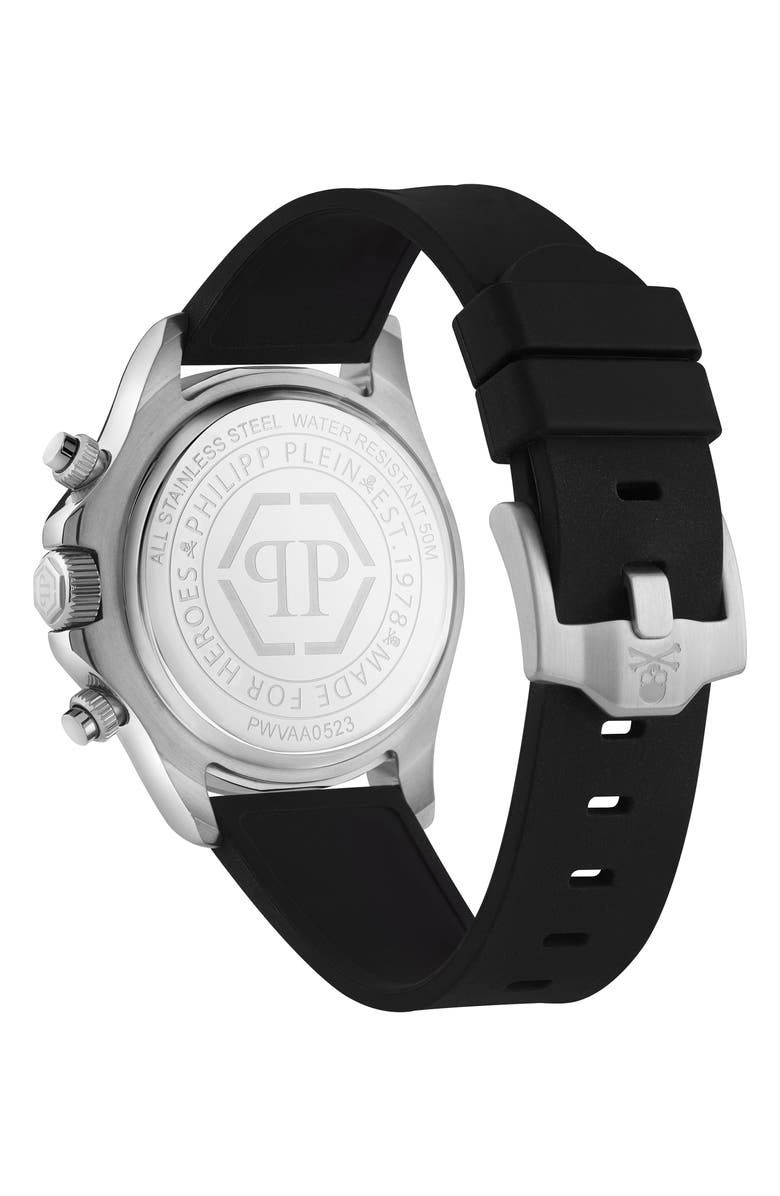 PHILIPP PLEIN Nobile Racing Silicone Strap Chronograph Watch, 43mm, Alternate, color, Stainless Steel