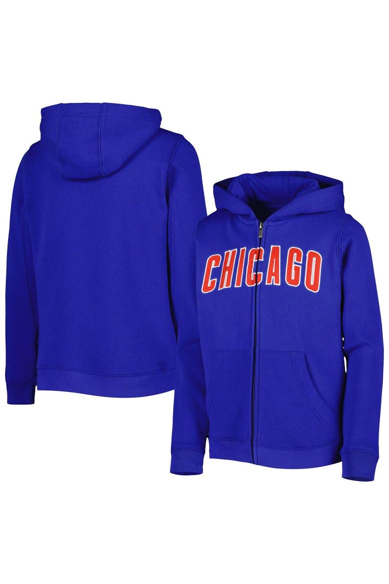 Youth Royal Chicago Cubs Wordmark Full-Zip Fleece Hoodie, Main, color, Royal