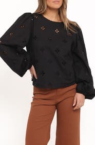 Petal & Pup Aggie Embroidered Eyelet Balloon Sleeve Top