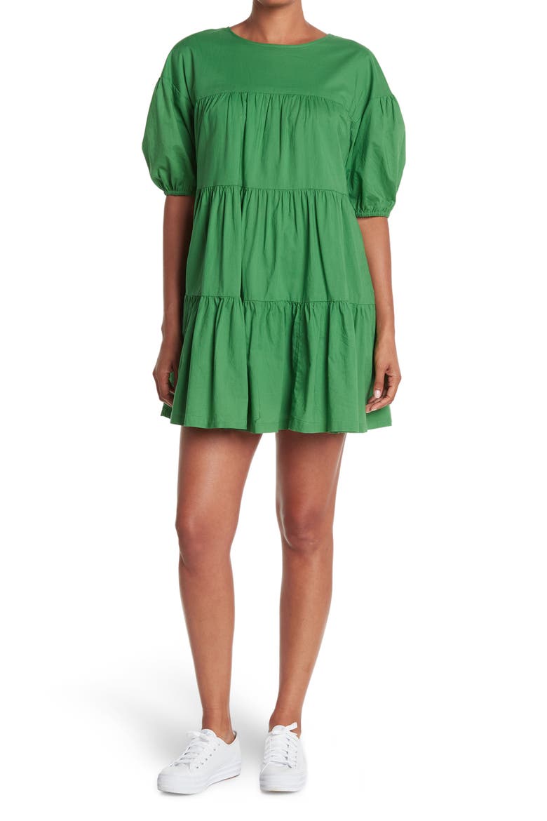 Tiered Mini Dress, Main, color, GREEN STRIP