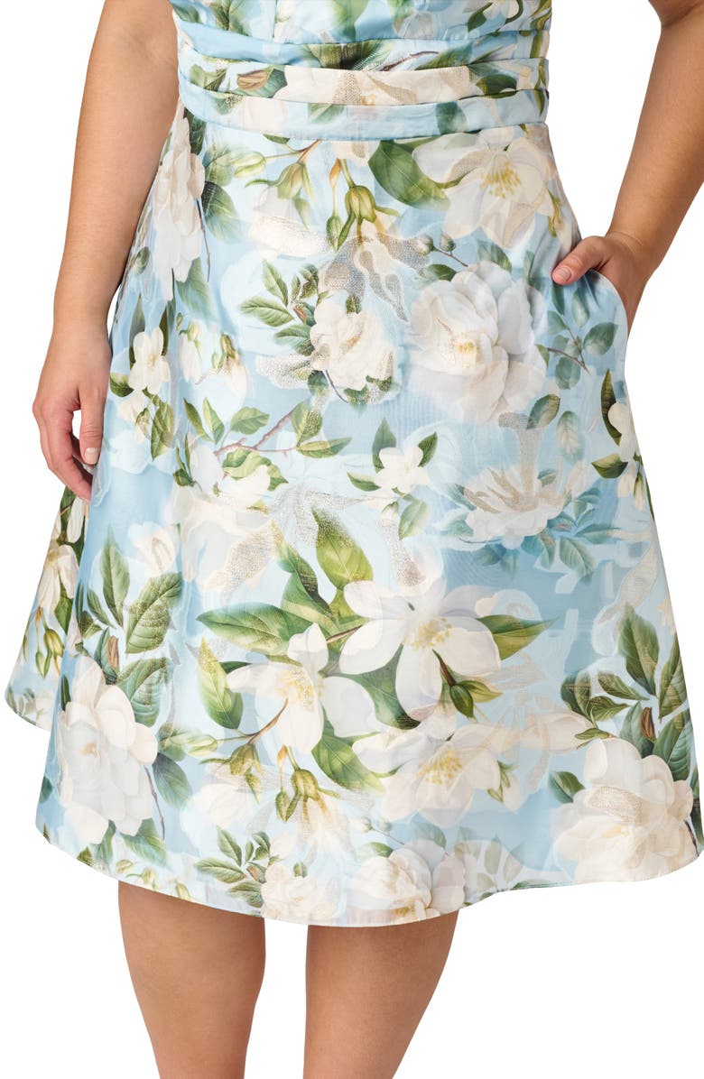 Adrianna Papell Magnolia Floral Jacquard Midi Fit & Flare Dress, Alternate, color, Blue Multi