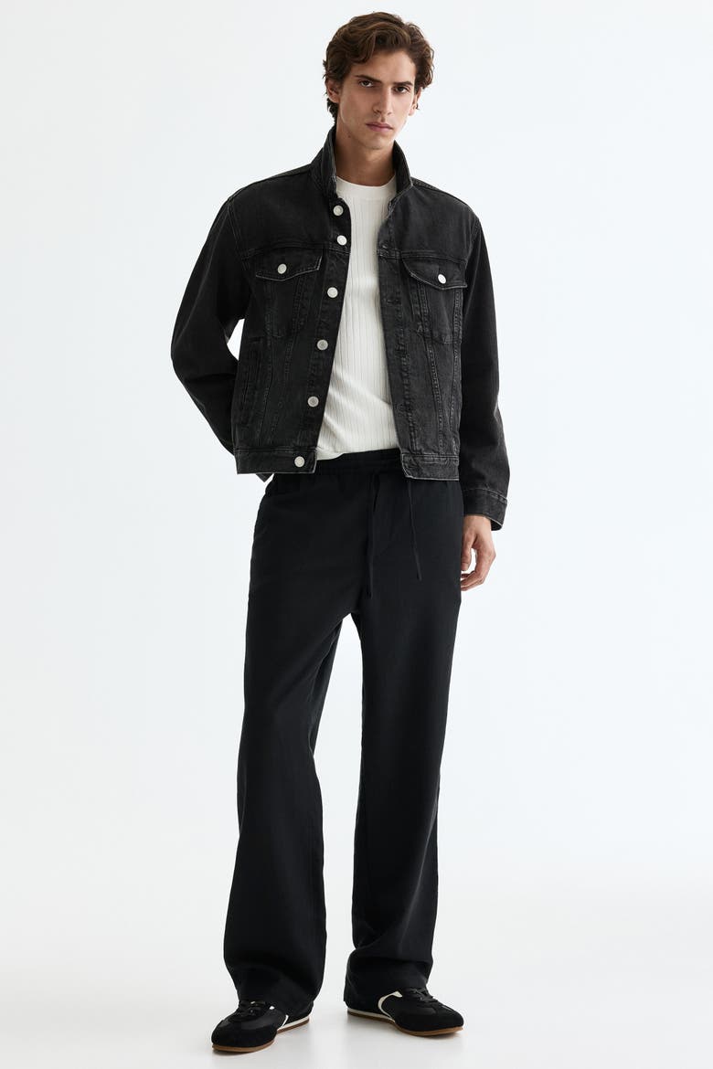 Relaxed Fit Linen-blend Trousers, Main, color, Black