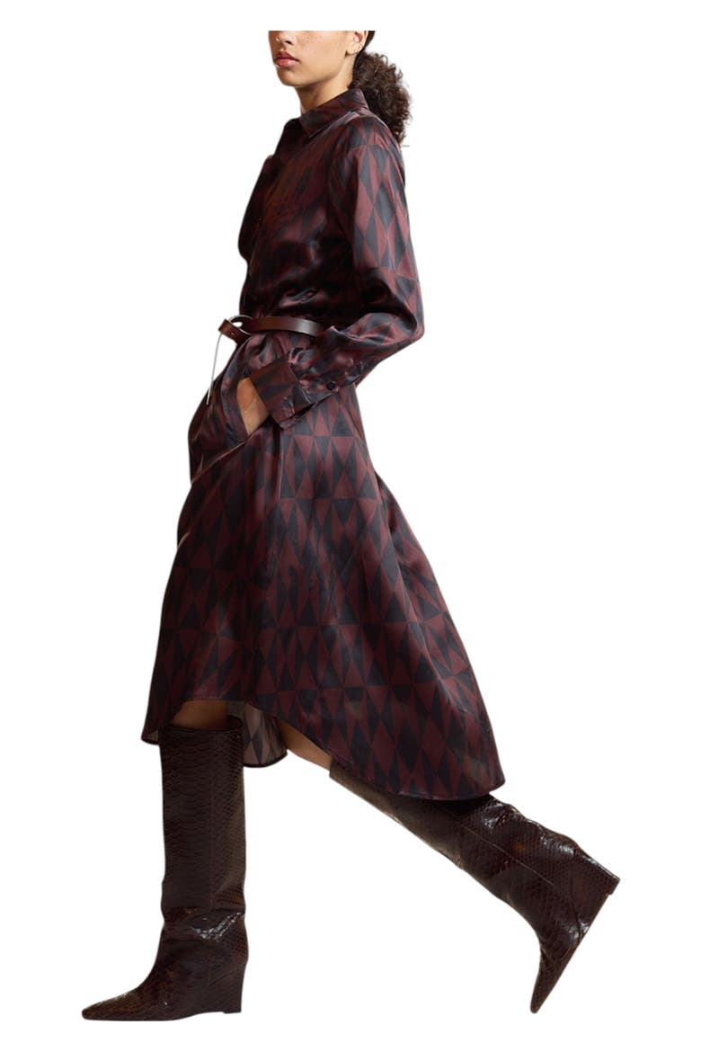 Pintuck Silk Charmeuse Shirt Dress, Main, color, Black/Burgundy