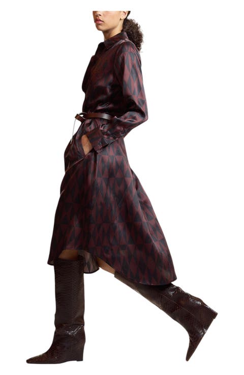 Pintuck Silk Charmeuse Shirt Dress