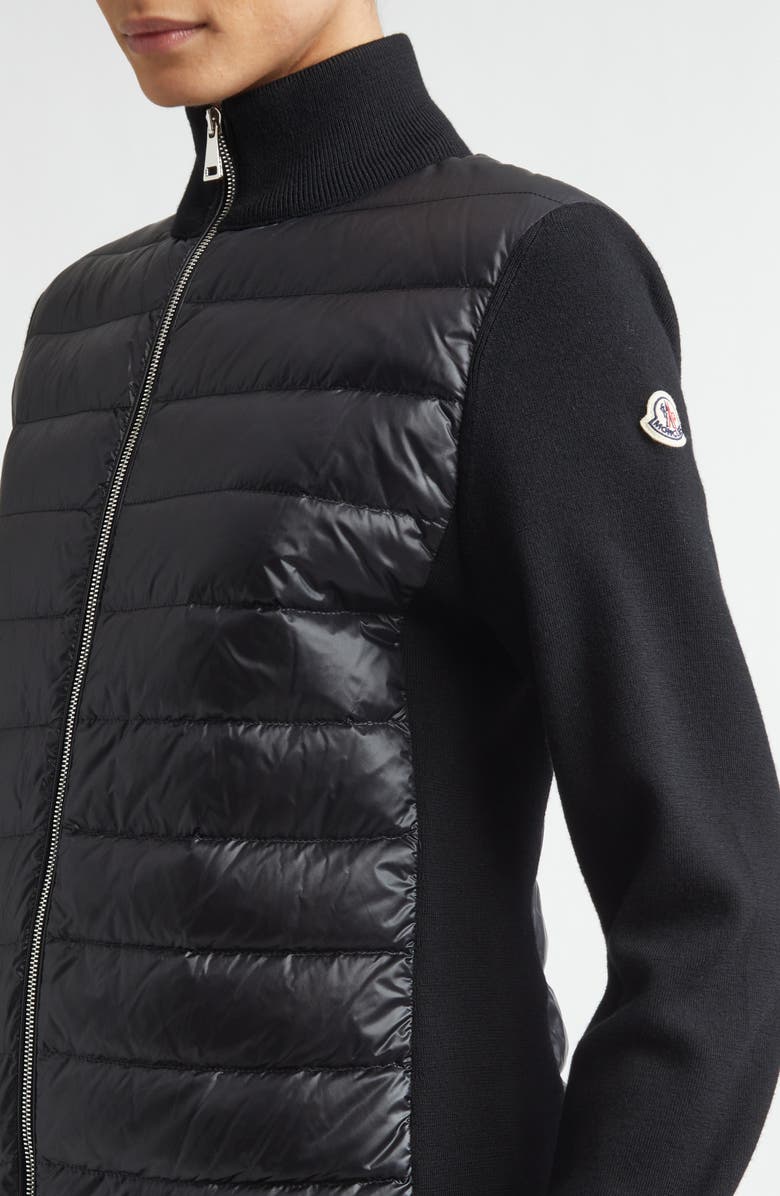 Moncler Wool Knit & Down Cardigan, Alternate, color, Black