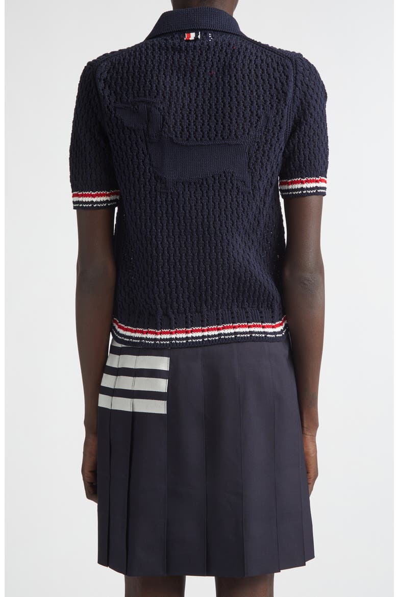 Hector Icon Pointelle Stitch Crop Cardigan, Alternate, color, NAVY