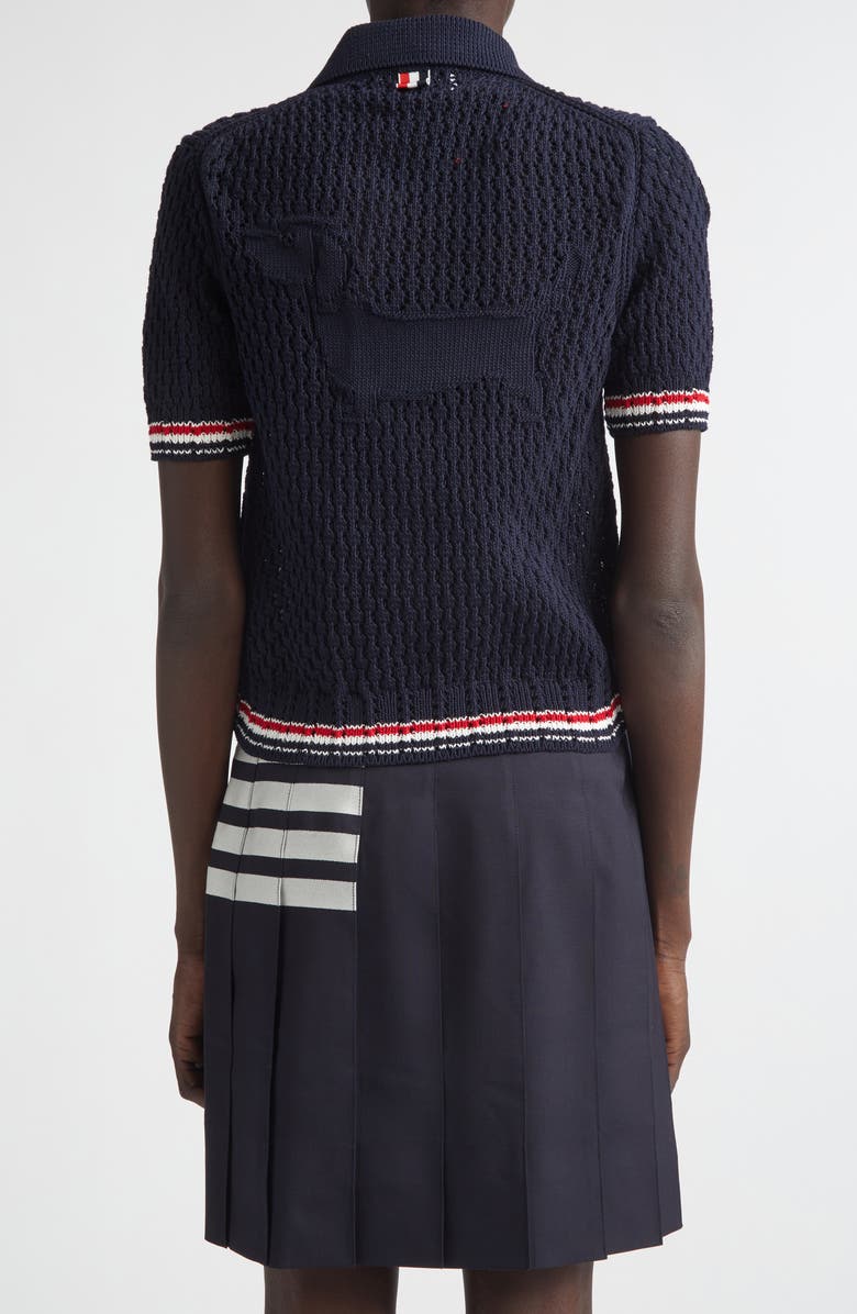 Thom Browne Hector Icon Pointelle Stitch Crop Cardigan, Alternate, color, Navy