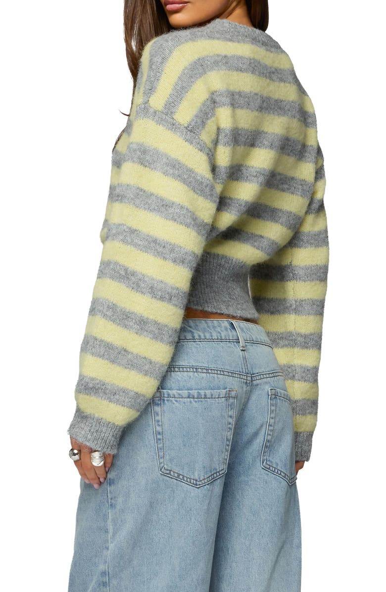 EDIKTED Penelope Stripe Crop Sweater, Alternate, color, Gray-And-Yellow