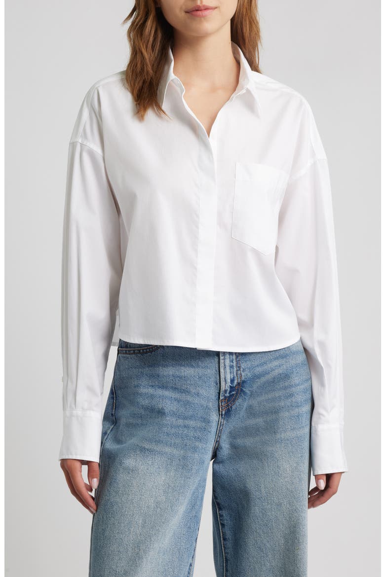 Marin Cotton Crop Button-Up Shirt, Main, color, WHITE