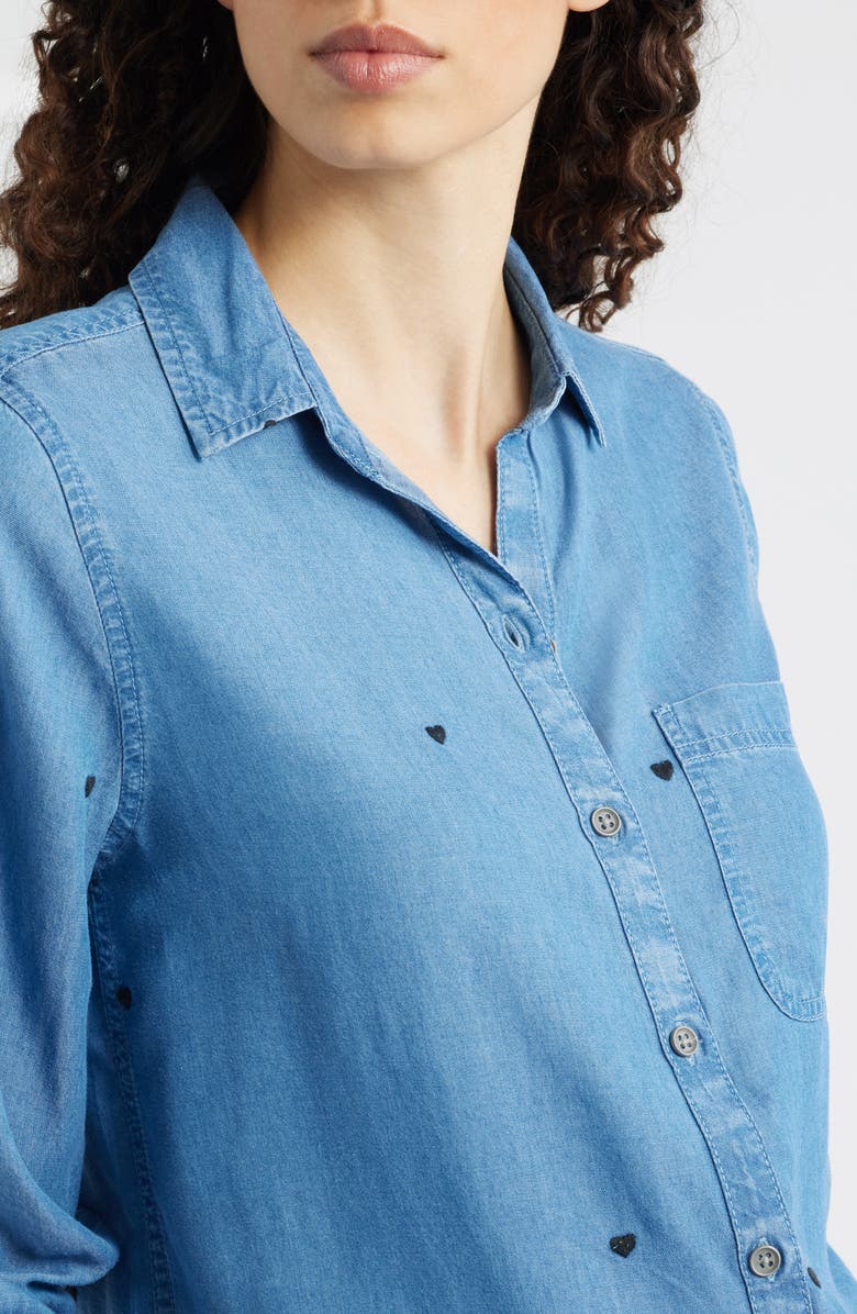 beachlunchlounge Maylee Embroidered Chambray Button-Up Shirt, Alternate, color, Subtle Love