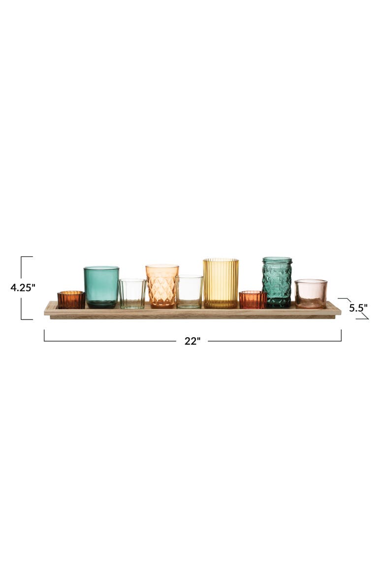 Round Glass Votive Holders on Wood Tray, Multicolor, Set of 9, Alternate, color, Multicolor