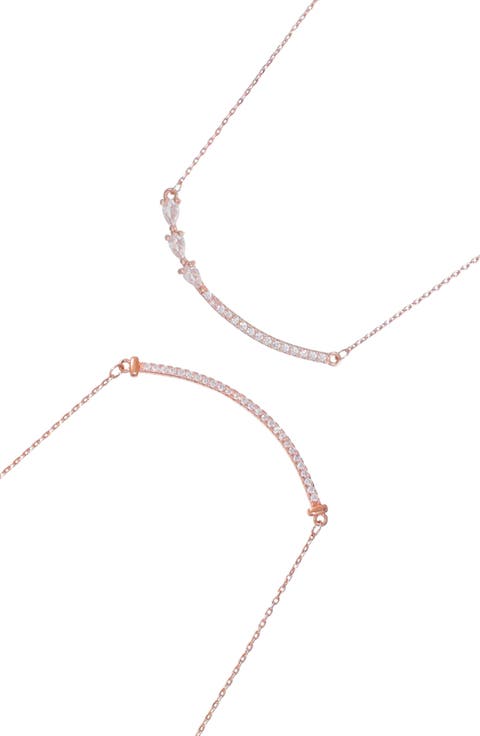 Set of 2 Crystal Curved Bar Necklaces