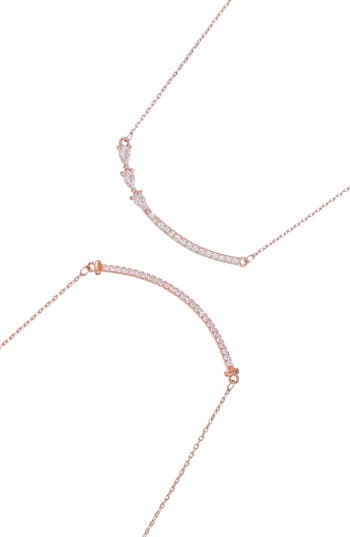 Adornia Set Of 2 Crystal Curved Bar Necklaces In Pink