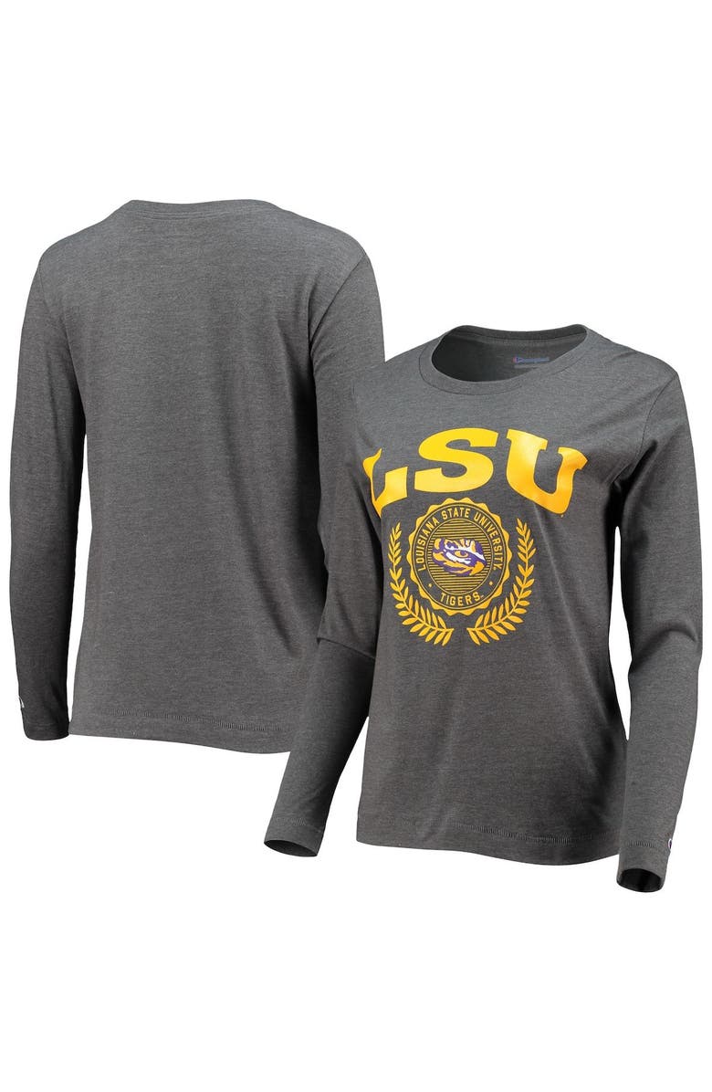 Champion Women's Champion Heathered Charcoal LSU Tigers University Laurels Long Sleeve T-Shirt, Main, color, 