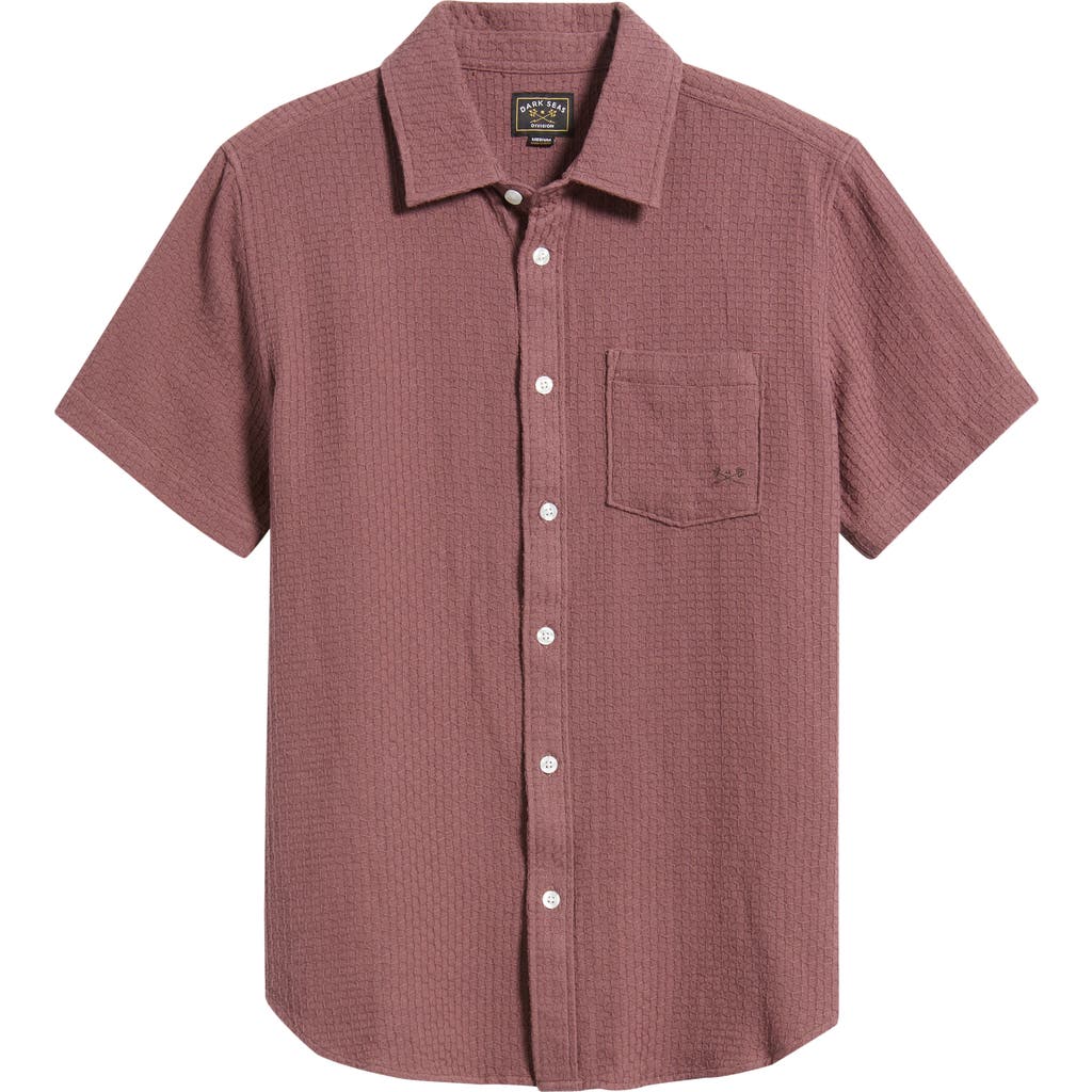 Dark Seas Textured Short Sleeve Cotton Button-up Shirt In Pink