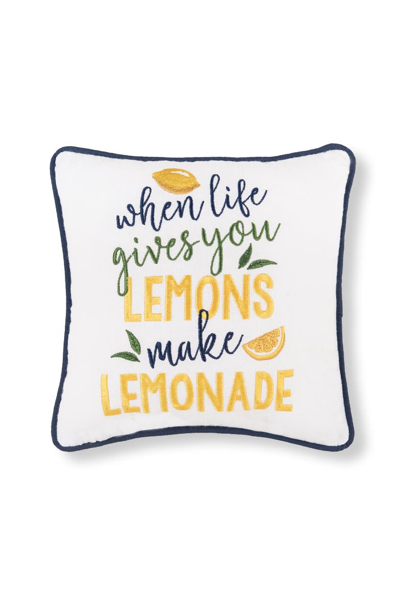 "When Life Gives You Lemons Make Lemonade" Mini Accent Pillow 10" x 10", Main, color, White