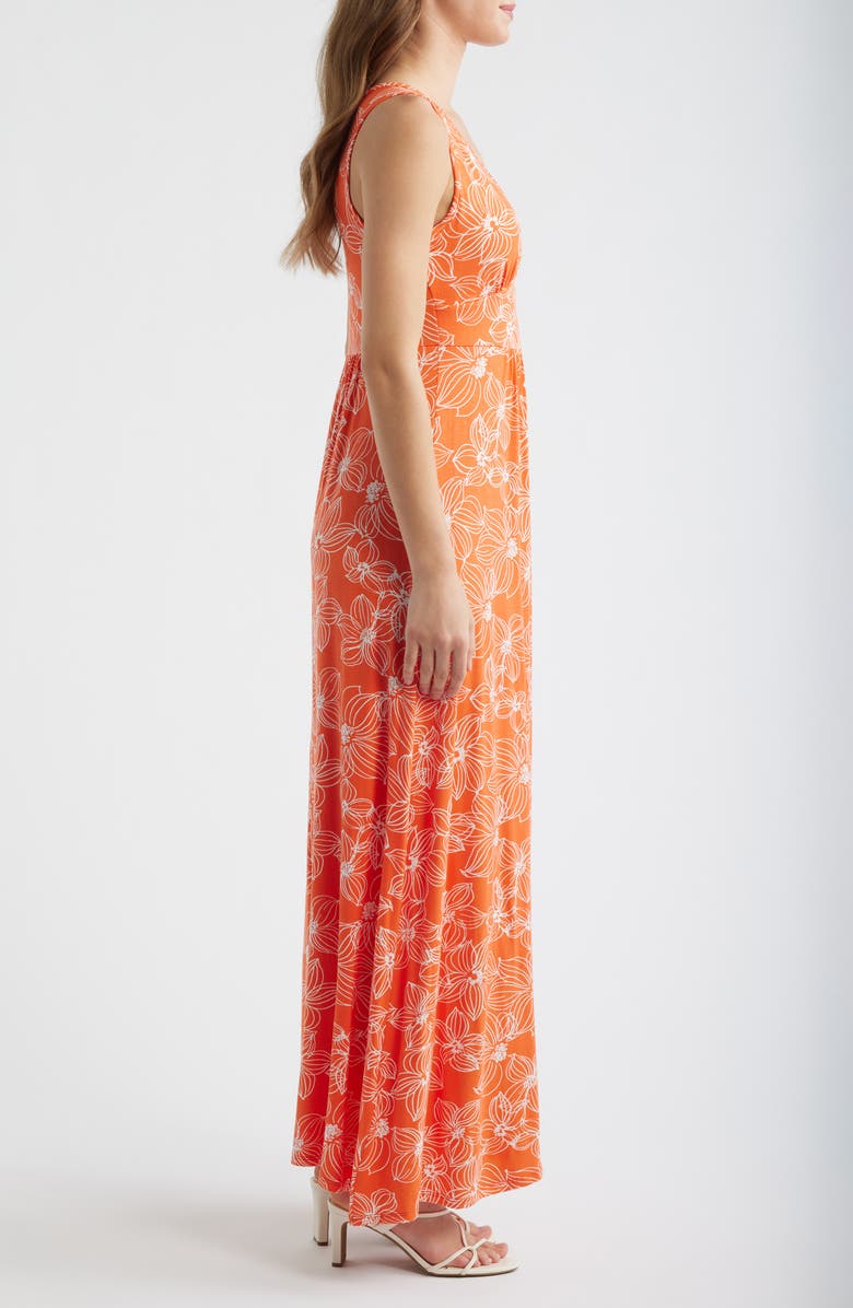 Loveappella Floral Sleeveless Jersey Maxi Dress, Alternate, color, Tangerine