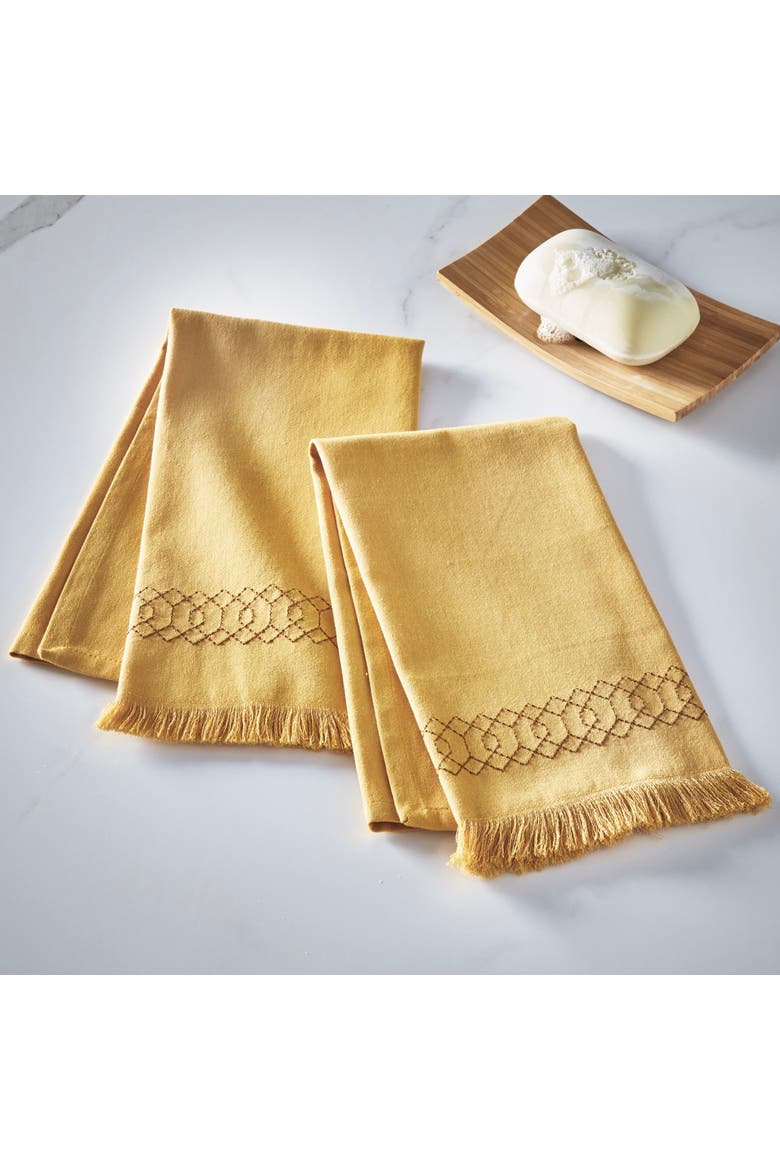 Fitz Ochre Guest Towels 100% Cotton Set of 2 22x16 in, Alternate, color, Yellow
