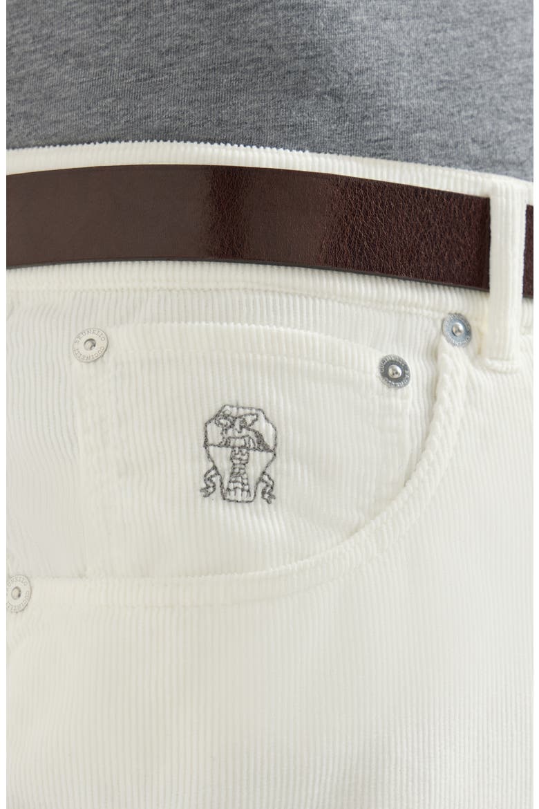 Garment-dyed  five-pocket Italian fit trousers in cotton narrow wale corduroy, Alternate, color, Snow