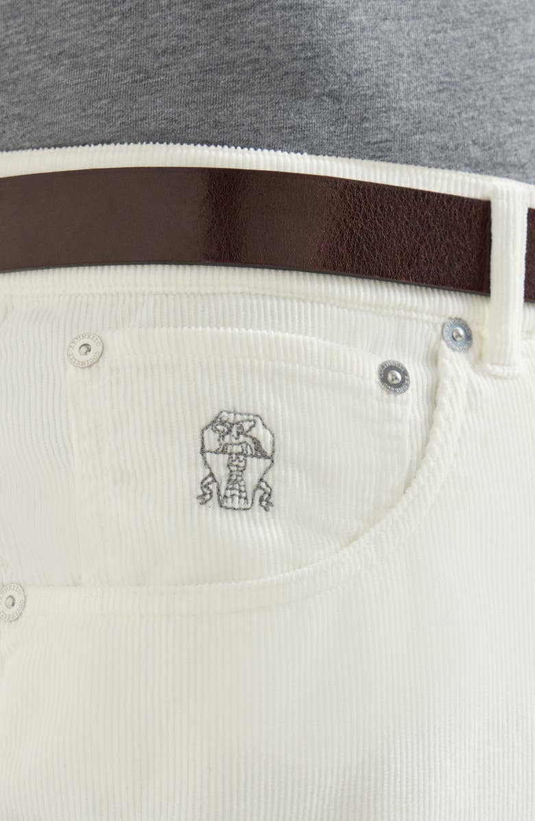 Brunello Cucinelli Garment-dyed five-pocket Italian fit trousers in cotton narrow wale corduroy, Alternate, color, Snow