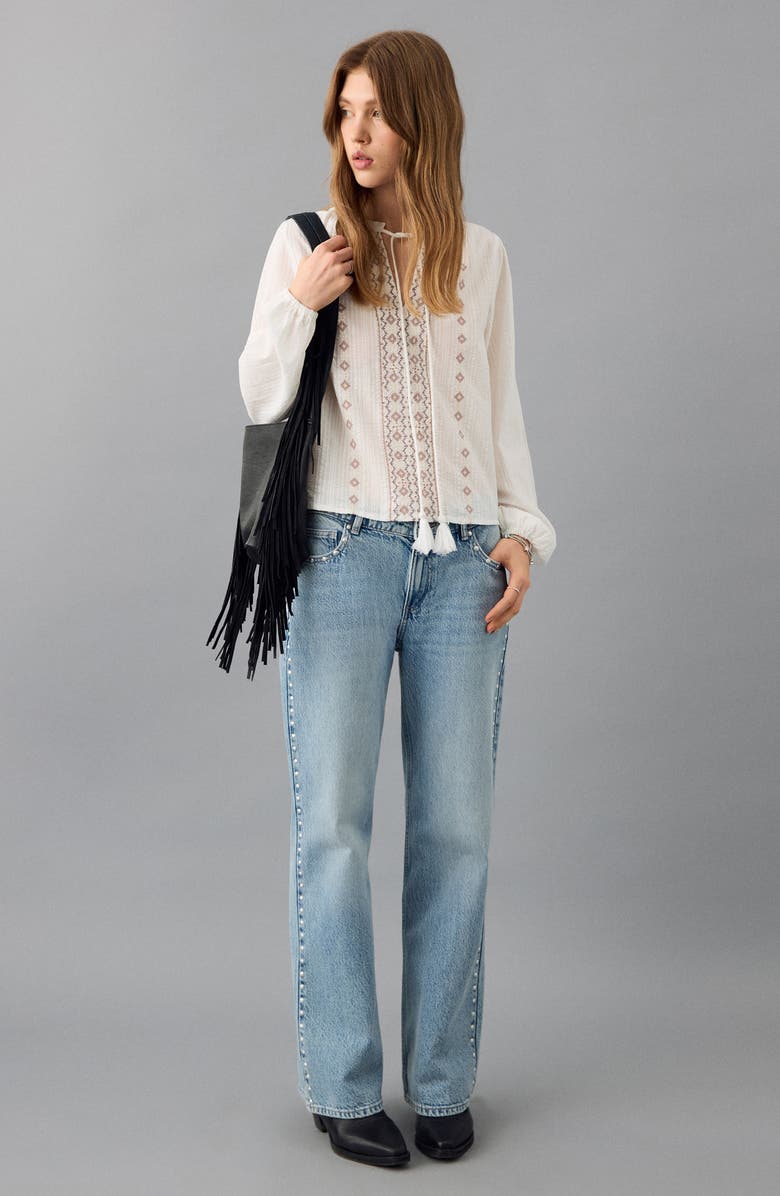 MANGO TEEN Embroidered Cotton Seersucker Top, Alternate, color, Off White