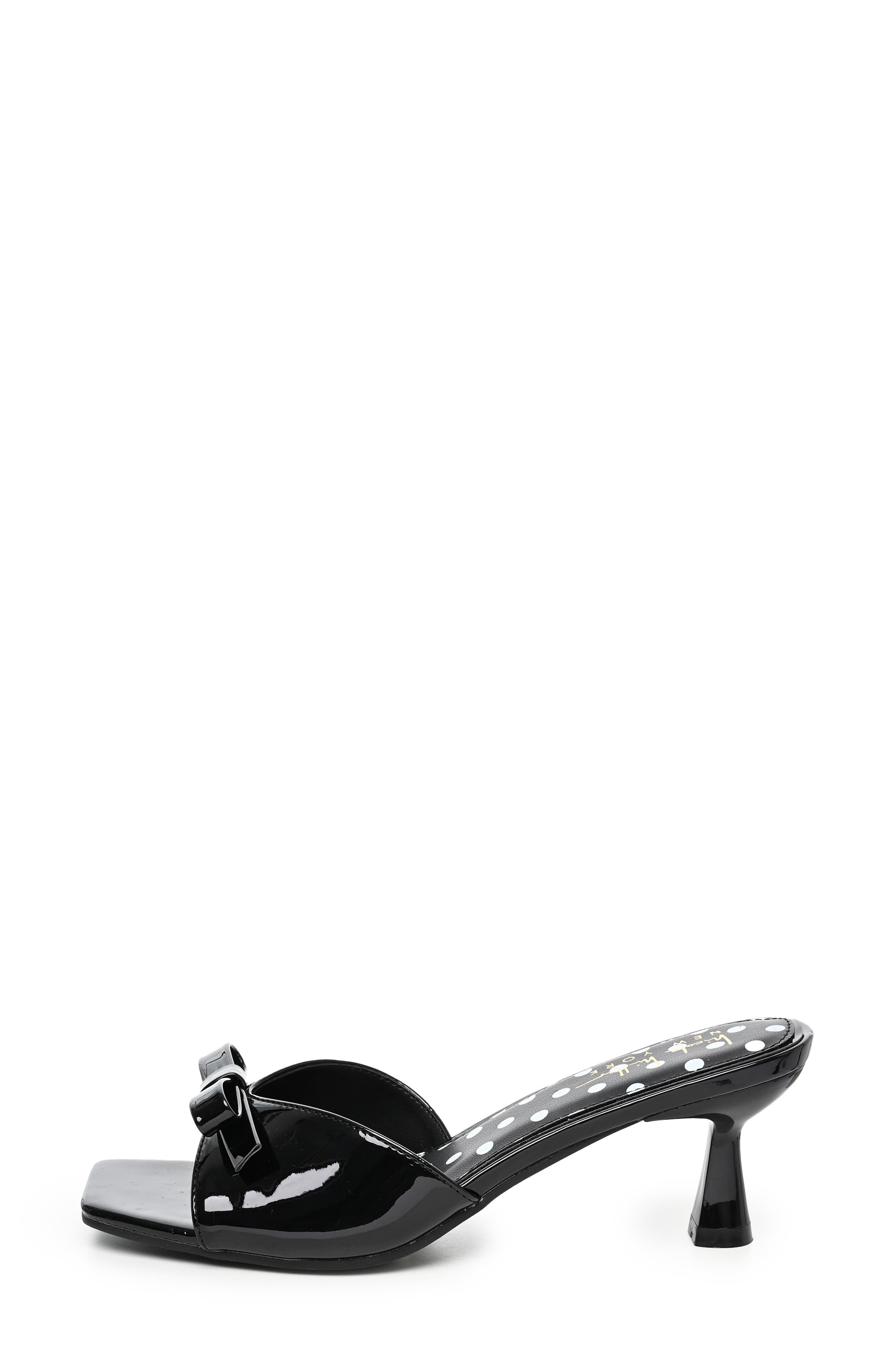 Bow Heeled Sandal, Alternate, color, BLACK PATENT POLKA