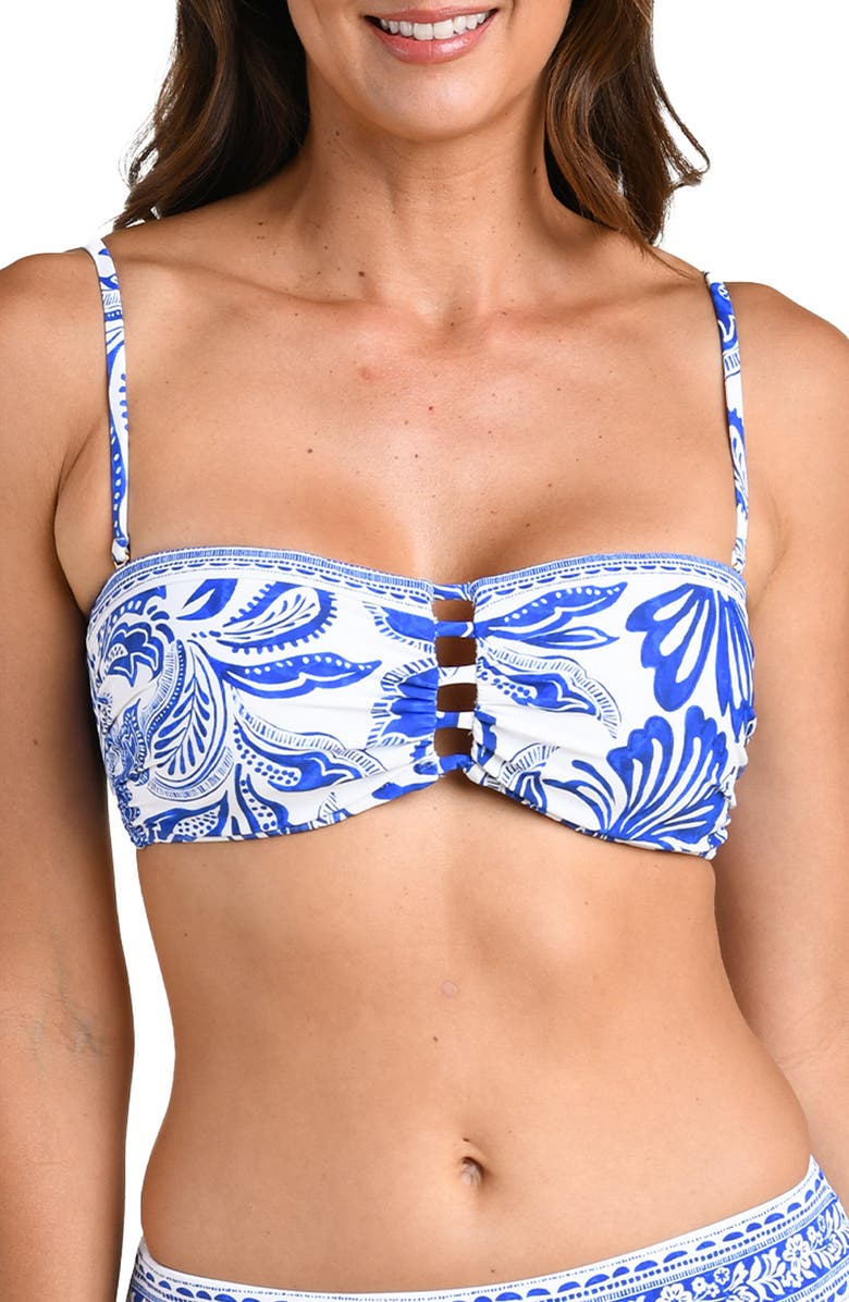 La Blanca Botanical Brocade Cutout Bikini Top, Main, color, Lapis