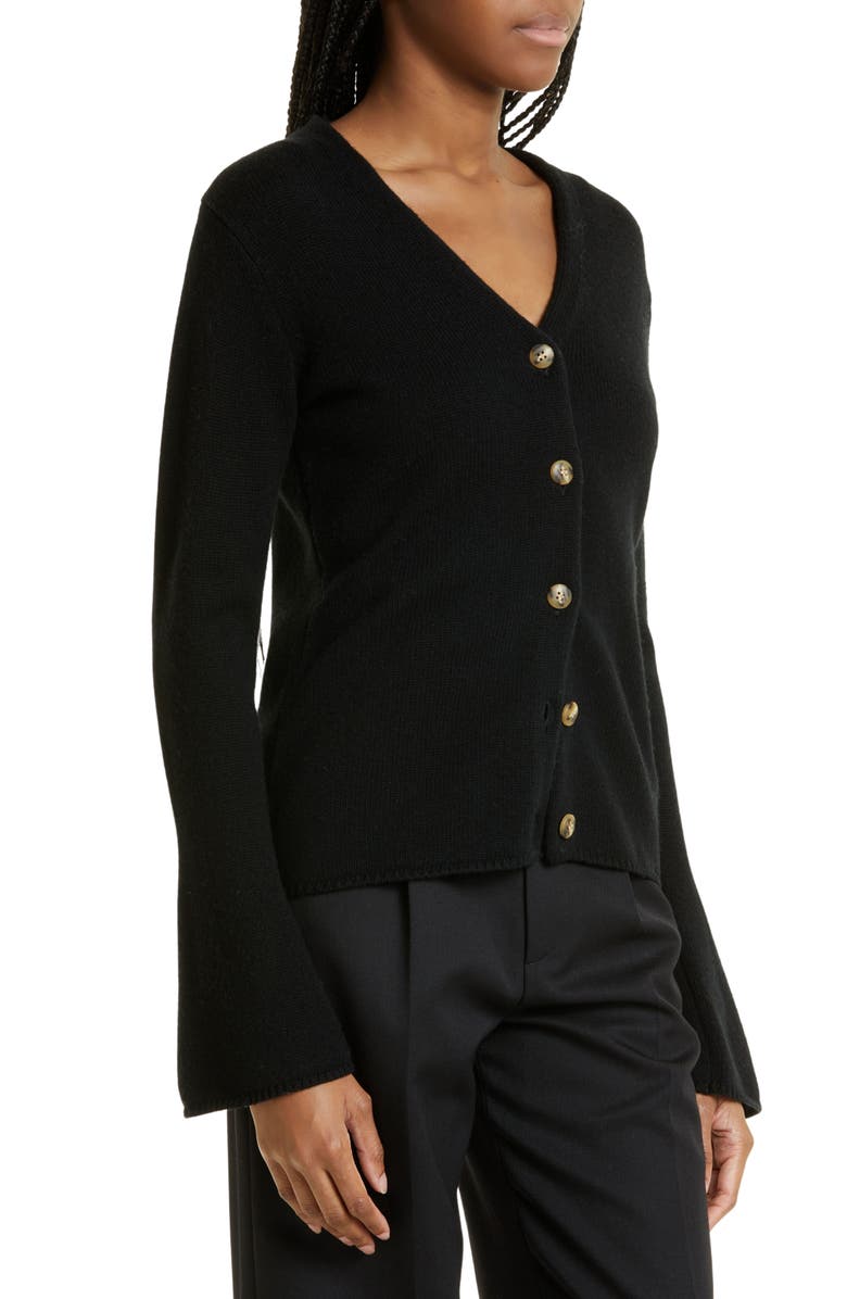 BY MALENE BIRGER Cirane Bell Sleeve Wool Cardigan, Alternate, color, Black