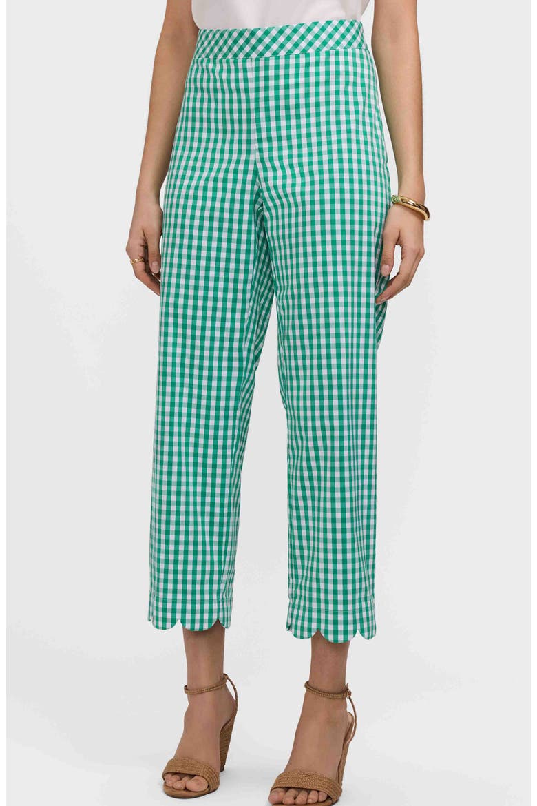 Elaine Gingham Scallop Hem Capri Pants, Main, color, GREEN/ WHITE