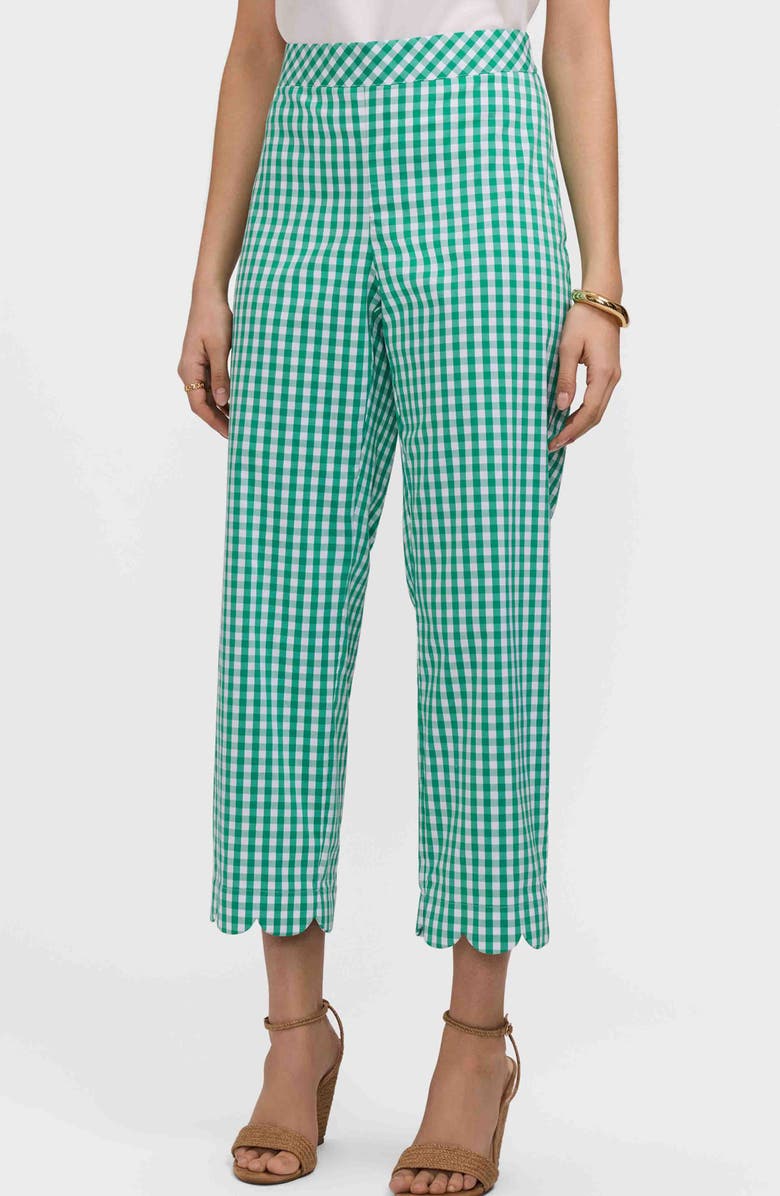 Foxcroft Elaine Gingham Scallop Hem Capri Pants, Main, color, Green/ White