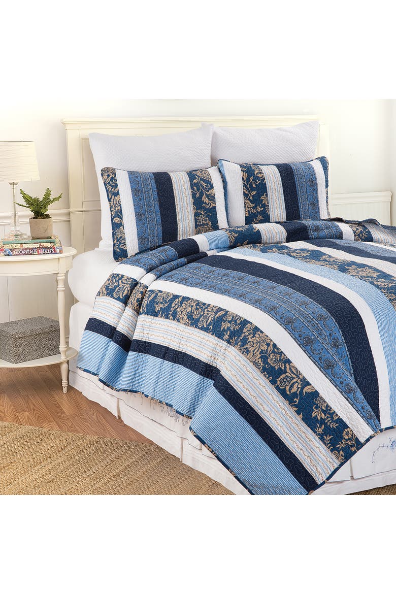 Lakeland Patchwork Cotton Quilt Set - Reversible and Machine Washable, Main, color, Blue