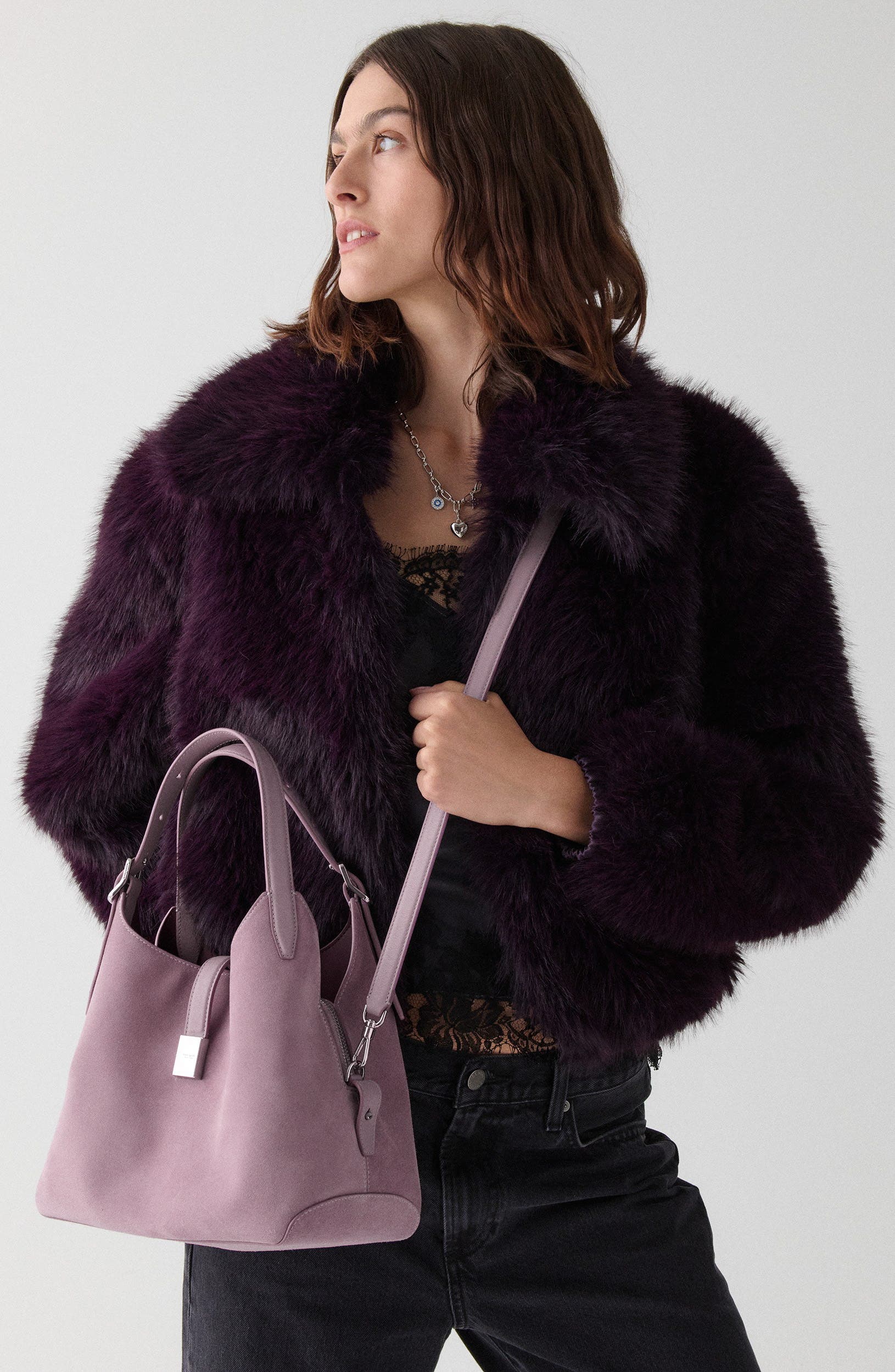 Kate Spade New York deco suede shoulder bag, Alternate, color, Market Purple Multi