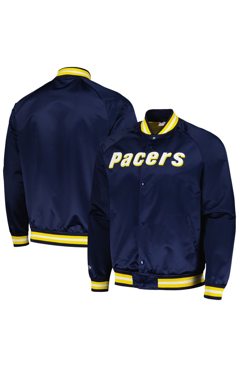 Mitchell & Ness Men's Mitchell & Ness Navy Indiana Pacers Hardwood Classics Throwback Wordmark Raglan Full-Snap Jacket, Main, color, Navy