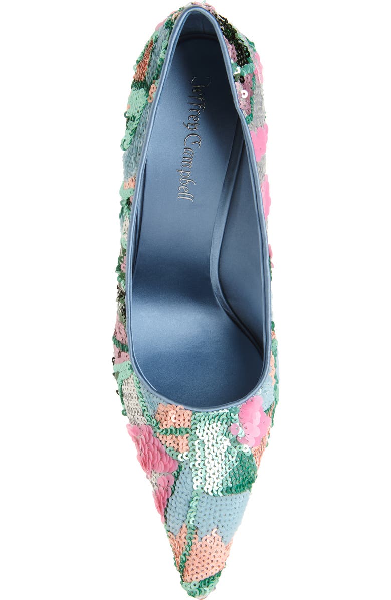 Jeffrey Campbell Good Sequin Pointed Toe Pump, Alternate, color, Teal Satin Combo