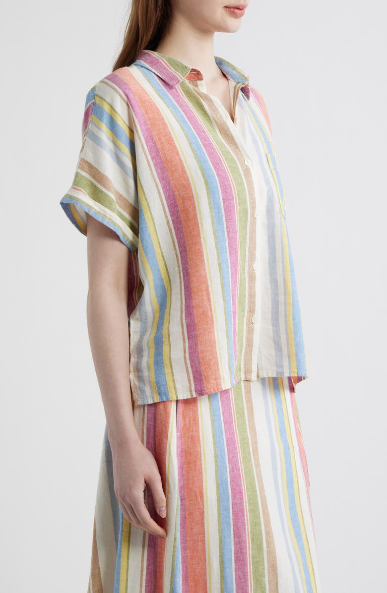 Pendleton Stripe Linen Blend Short Sleeve Button-Up Shirt, Alternate, color, 