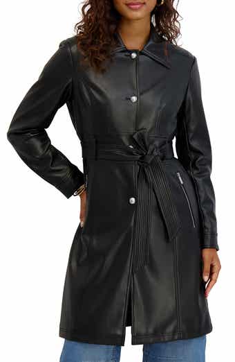 Kensie Belted Faux Leather Trench Coat