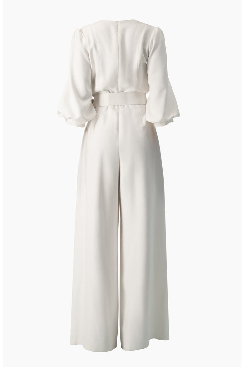 Belted V-Neck Balloon-Sleeve Wide-Leg Jumpsuit, Alternate, color, White