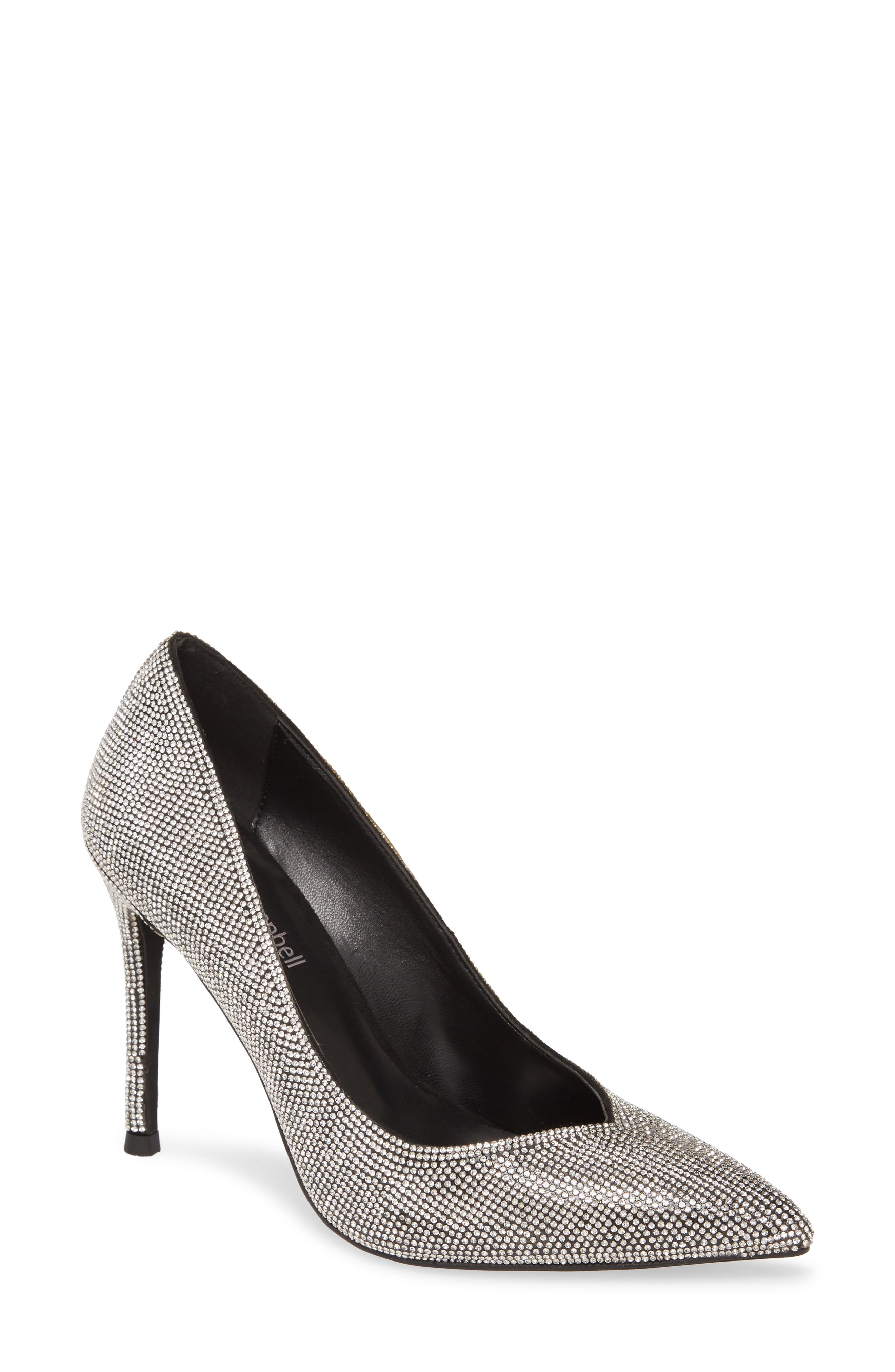 Lure-JS Crystal Embellished Pointed Toe Pump, Main, color, BLACK SUEDE SILVER