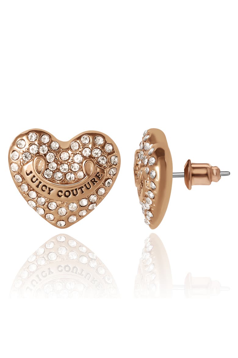 Heart Crystal Stud Earrings, Gold-Tone with Crystals, Alternate, color, Gold